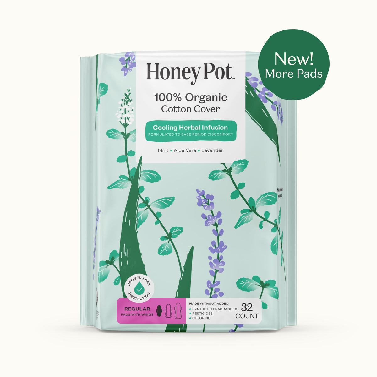 Organic Cotton Cooling Herbal Infusion Regular Pads — Medium Pack