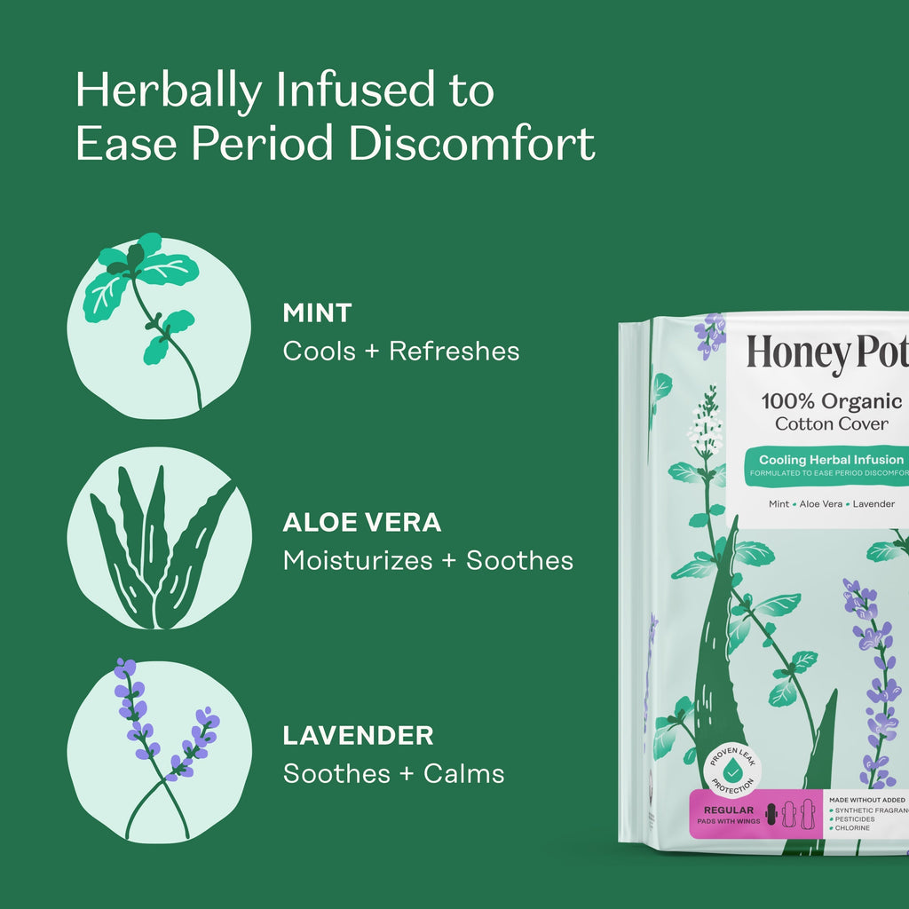 Organic Cotton Cooling Herbal Infusion Regular Pads — Medium Pack