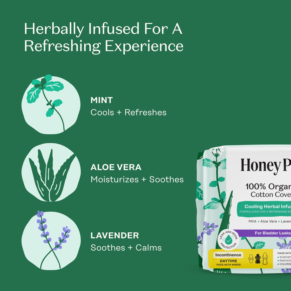 Incontinence Cooling Herbal Infusion 100% Organic Cotton Cover Daytime Pads
