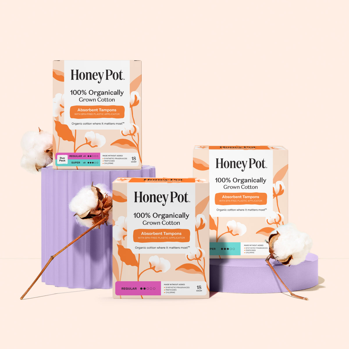 Duo Pack 100% Organically Grown Cotton BPA Free Plastic Applicator Tampons