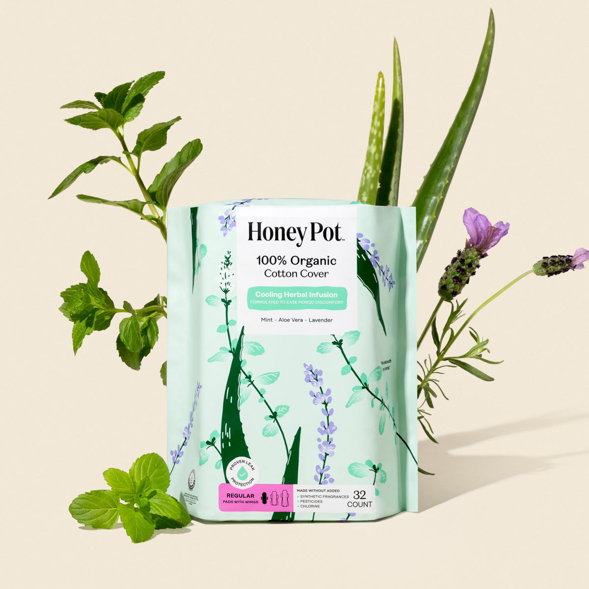 Organic Cotton Cooling Herbal Infusion Regular Pads — Medium Pack